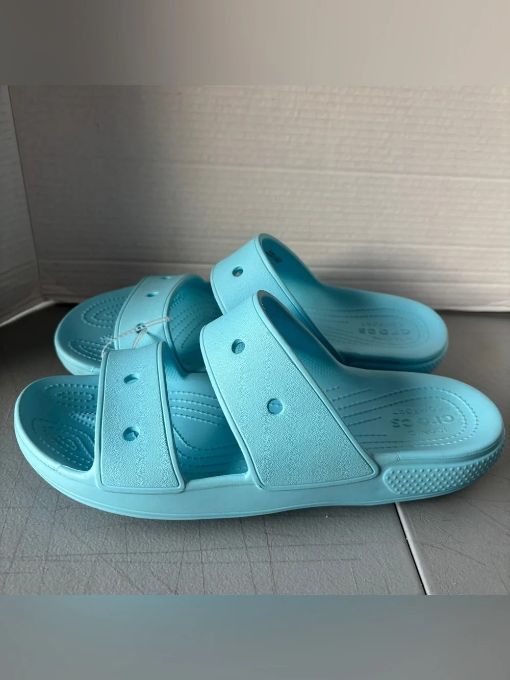 Share Crocs Men’s 12 Slide Sandals Robin Egg Blue Iconic Comfort